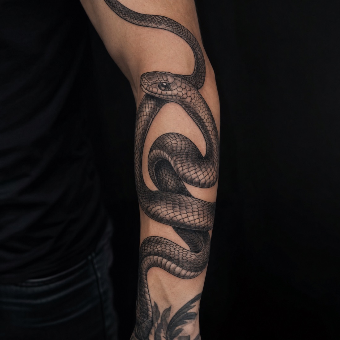 Black-&-Grey Schlangen-Tattoo am Arm